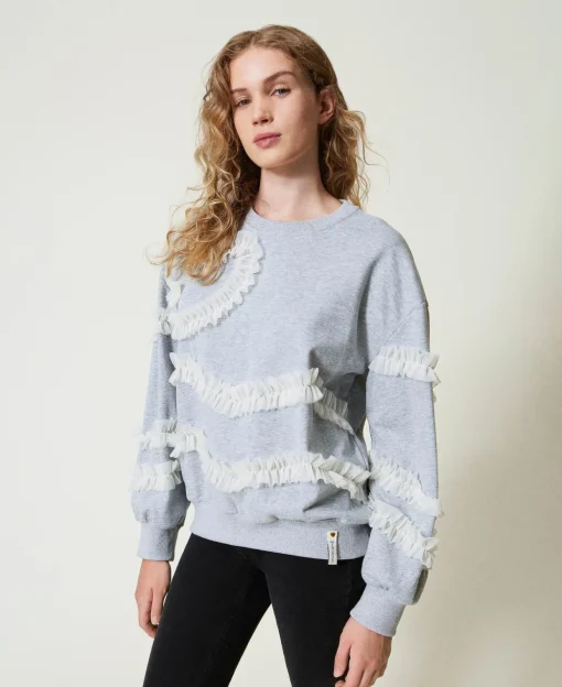 Meliertes Sweatshirt Mit Tüllvolants