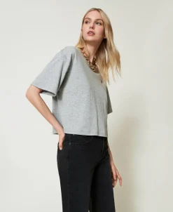 Meliertes T-Shirt Mit Oval T