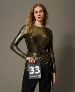 Metallic-Bluse Mit Knoten
