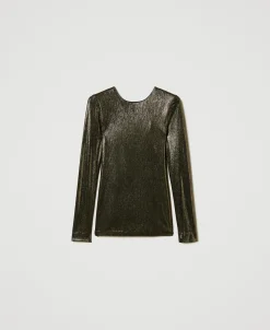 Metallic-Bluse Mit Knoten