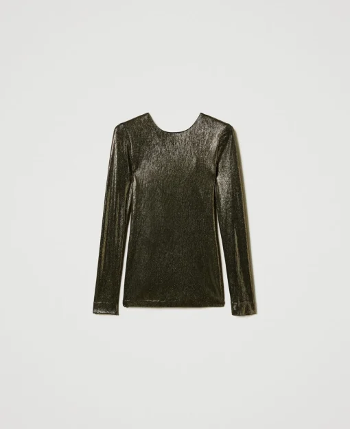 Metallic-Bluse Mit Knoten