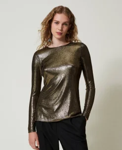 Metallic-Bluse Mit Knoten
