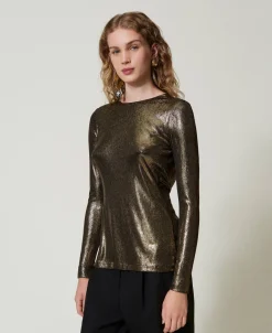 Metallic-Bluse Mit Knoten