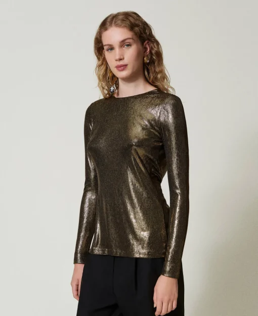 Metallic-Bluse Mit Knoten