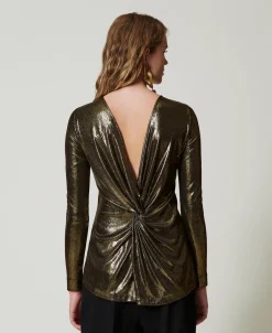Metallic-Bluse Mit Knoten