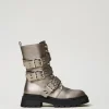 Metallic-Schnürstiefelette Mit Riemen