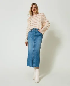 Midi-Jeansrock Mit Schlitz