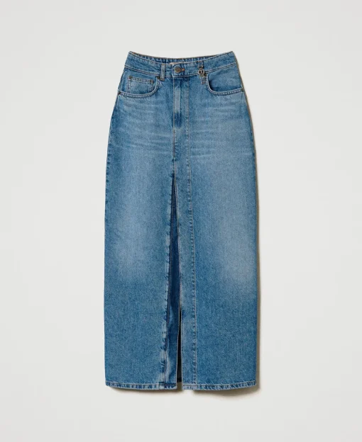 Midi-Jeansrock Mit Schlitz