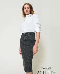 Midi-Jeansrock Mit Strass