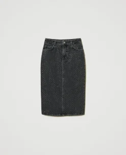 Midi-Jeansrock Mit Strass