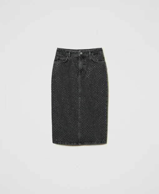 Midi-Jeansrock Mit Strass
