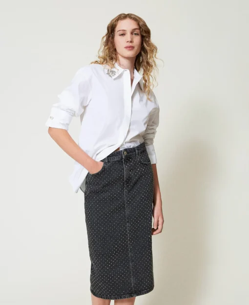 Midi-Jeansrock Mit Strass