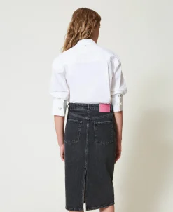 Midi-Jeansrock Mit Strass
