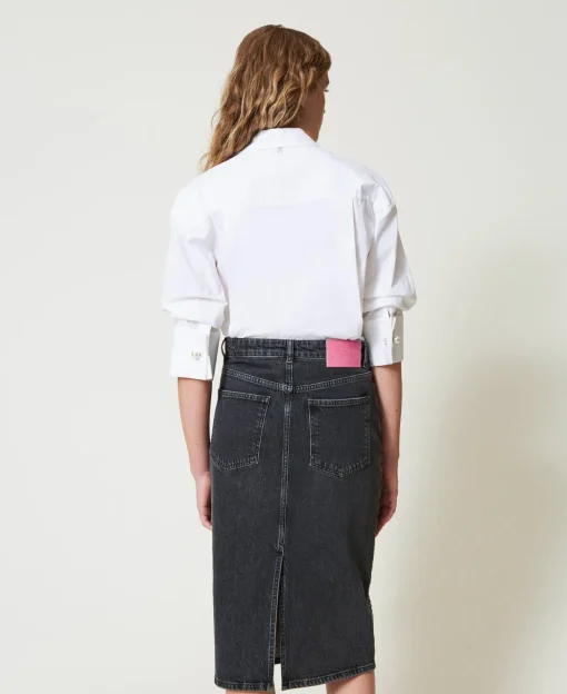 Midi-Jeansrock Mit Strass