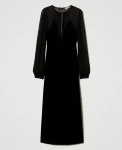 Midikleid Aus Chiffon Und Samt