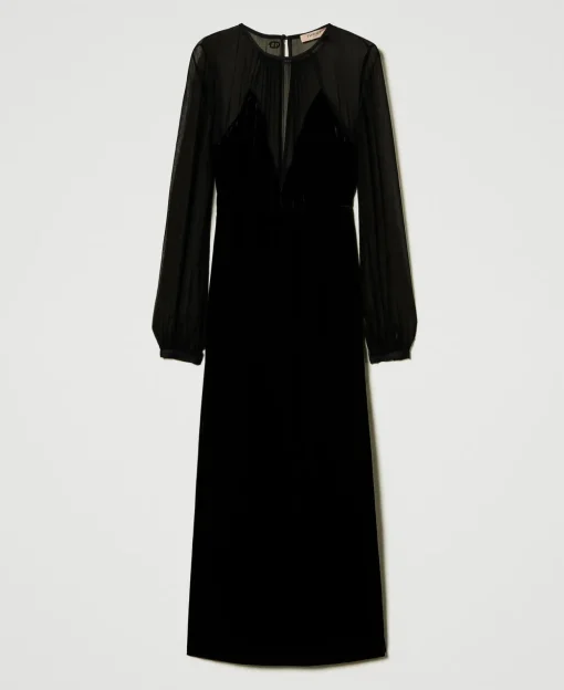 Midikleid Aus Chiffon Und Samt