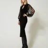 Midikleid Aus Gestrick Und Spitze