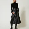 Midikleid Aus Gestrick Und Beschichtetem Gewebe