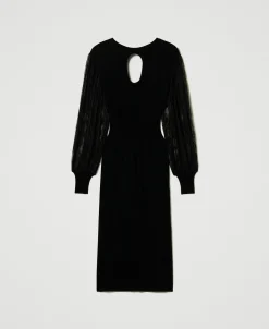 Midikleid Aus Gestrick Und Spitze