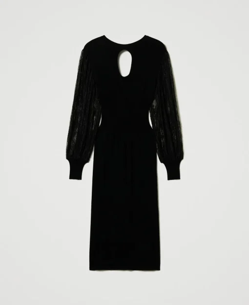 Midikleid Aus Gestrick Und Spitze
