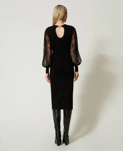 Midikleid Aus Gestrick Und Spitze