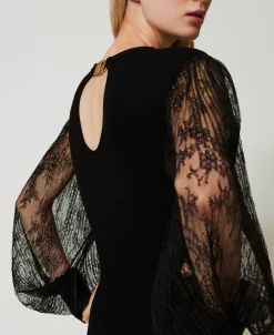 Midikleid Aus Gestrick Und Spitze