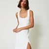 Midikleid Aus Krepp Mit Stickereien