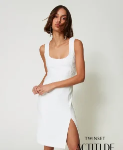 Midikleid Aus Krepp Mit Stickereien