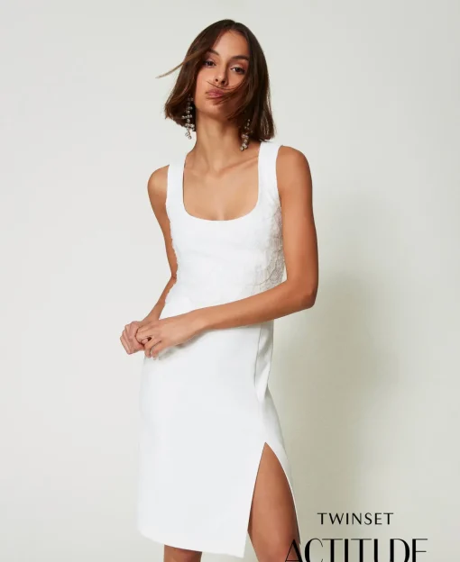 Midikleid Aus Krepp Mit Stickereien