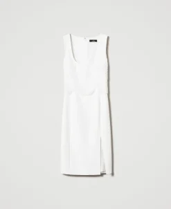 Midikleid Aus Krepp Mit Stickereien