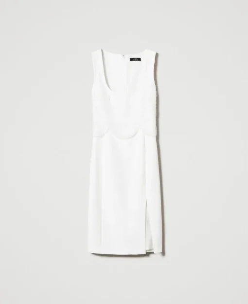 Midikleid Aus Krepp Mit Stickereien