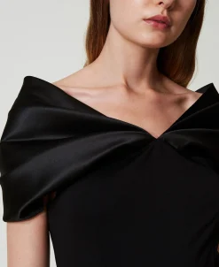 Midikleid Mit Satineinsätzen