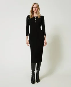 Midi-Strickkleid Mit Cut-outs Und Nieten