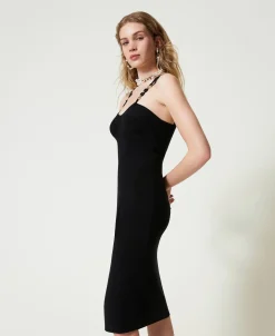 Midi-Strickkleid Mit Schmuckträgern