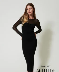 Midi-Strickkleid Mit Tüll