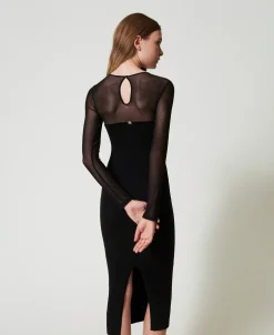 Midi-Strickkleid Mit Tüll