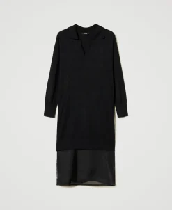 Midi-Strickkleid Mit Unterkleid
