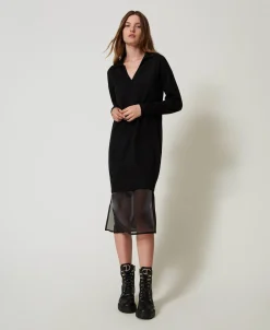 Midi-Strickkleid Mit Unterkleid