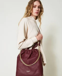 Mittelgroßer Shopper Aus Leder Mit Tunnelzug