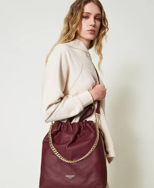 Mittelgroßer Shopper Aus Leder Mit Tunnelzug