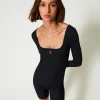 MYFO Kurz-Jumpsuit Mit Rippenmuster Und Logo