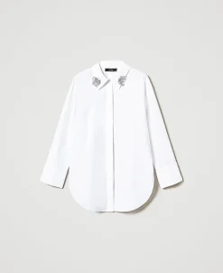 Oversized Popelinehemd Mit Stickereien