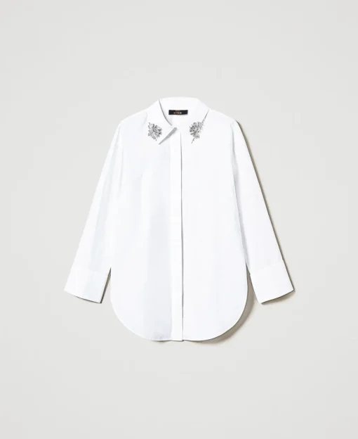 Oversized Popelinehemd Mit Stickereien