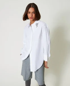 Oversized Popelinehemd Mit Stickereien