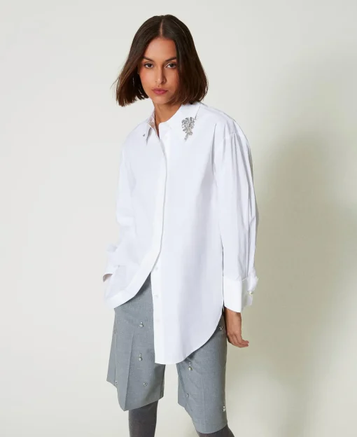 Oversized Popelinehemd Mit Stickereien