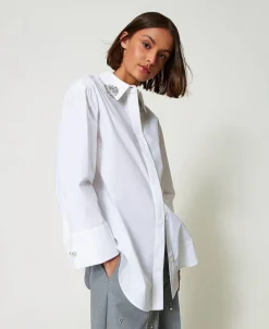 Oversized Popelinehemd Mit Stickereien