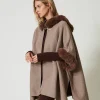 Poncho Aus Tuch Und Pelzimitat