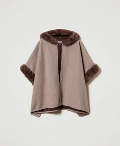 Poncho Aus Tuch Und Pelzimitat