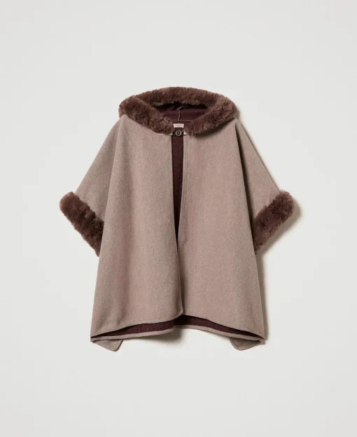 Poncho Aus Tuch Und Pelzimitat