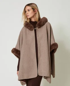 Poncho Aus Tuch Und Pelzimitat